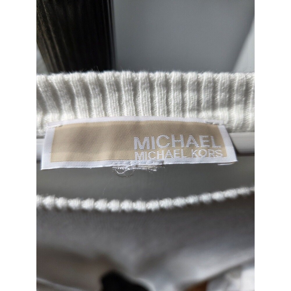 Michael Kors Pullover Sweater with Button Shoulder Accent, White, Women's L/XL - Picture 3 of 7
